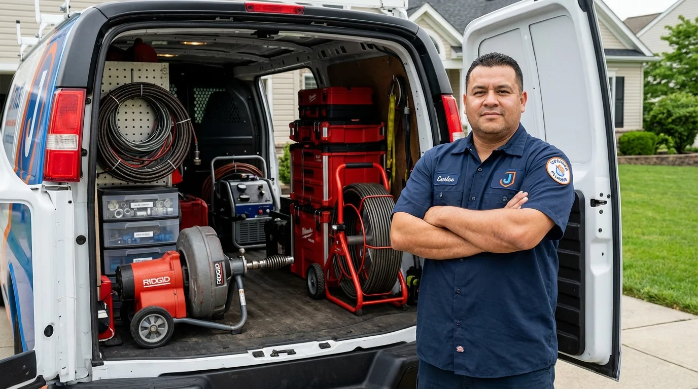 Professional drain cleaning equipment and Johns Plumbing LLC plumber in Staples