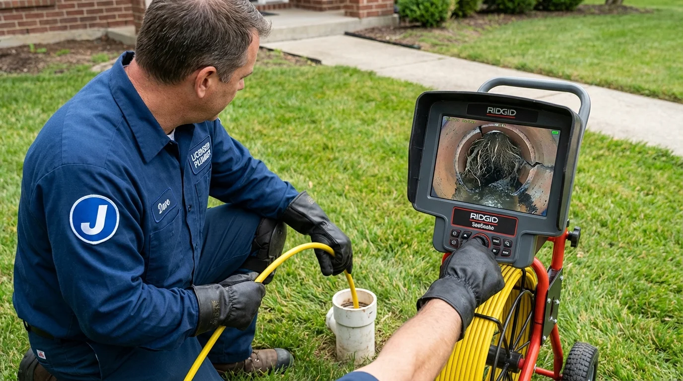 Sewer camera inspection being performed by Johns Plumbing LLC in Staples