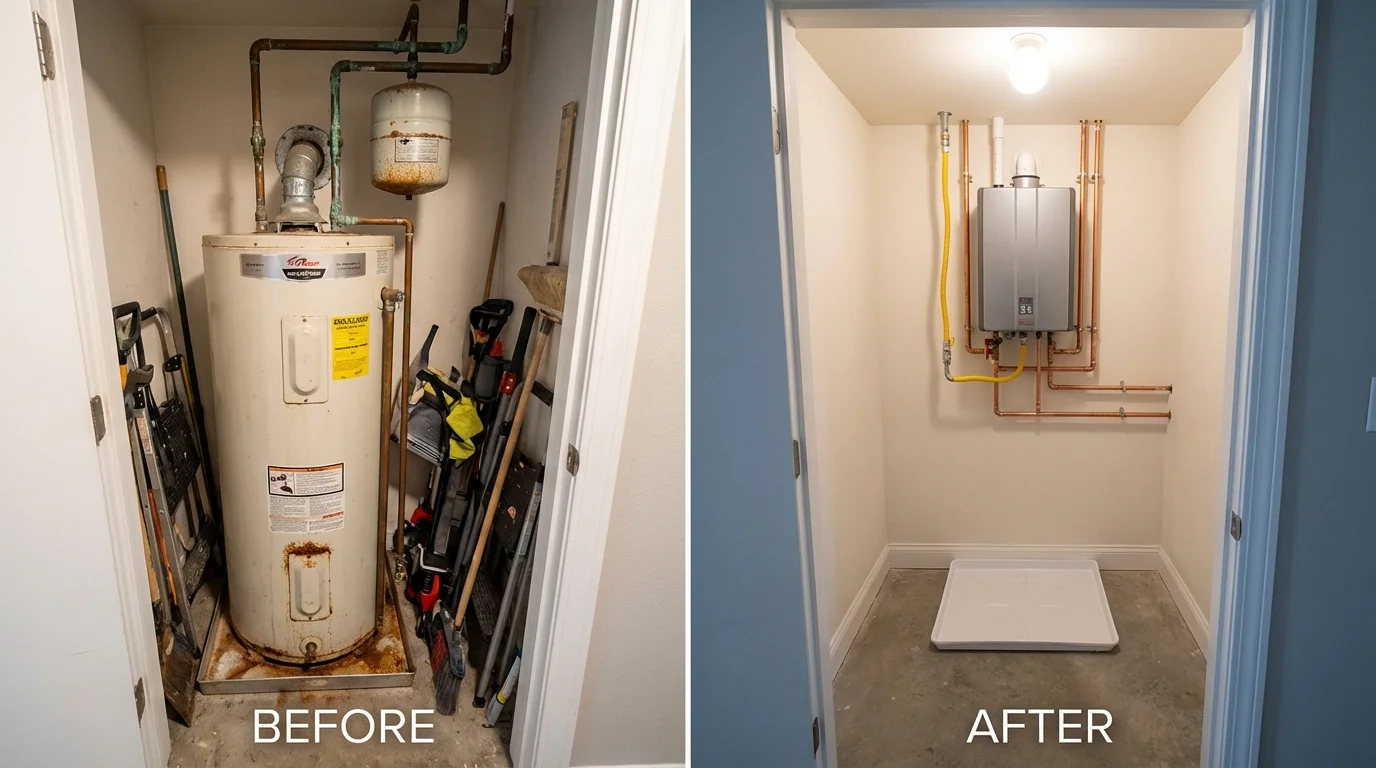 Tank water heater versus wall-mounted tankless unit comparison for Staples, MN homeowners