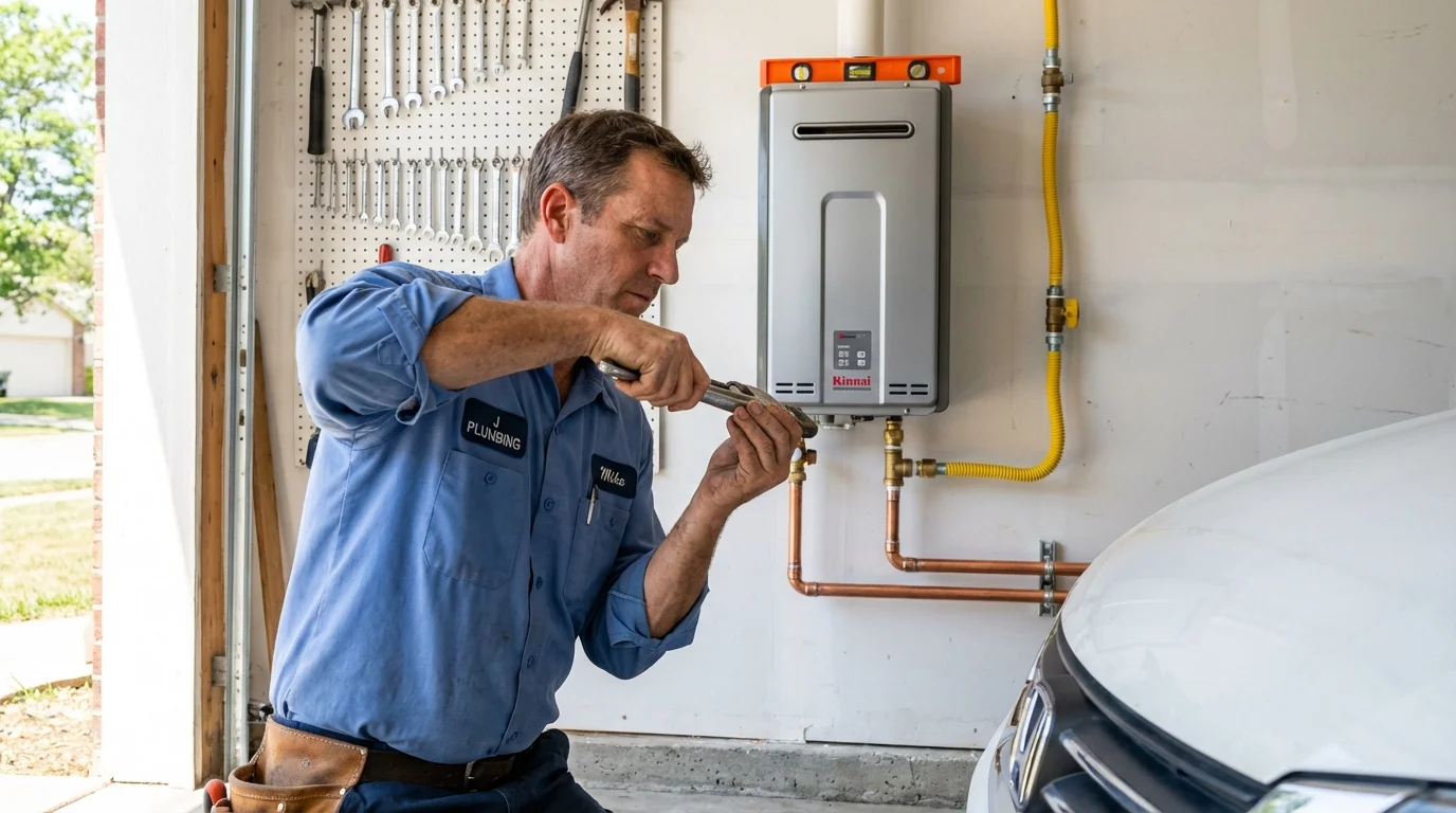 Tankless water heater installation by a Johns Plumbing LLC plumber in Staples